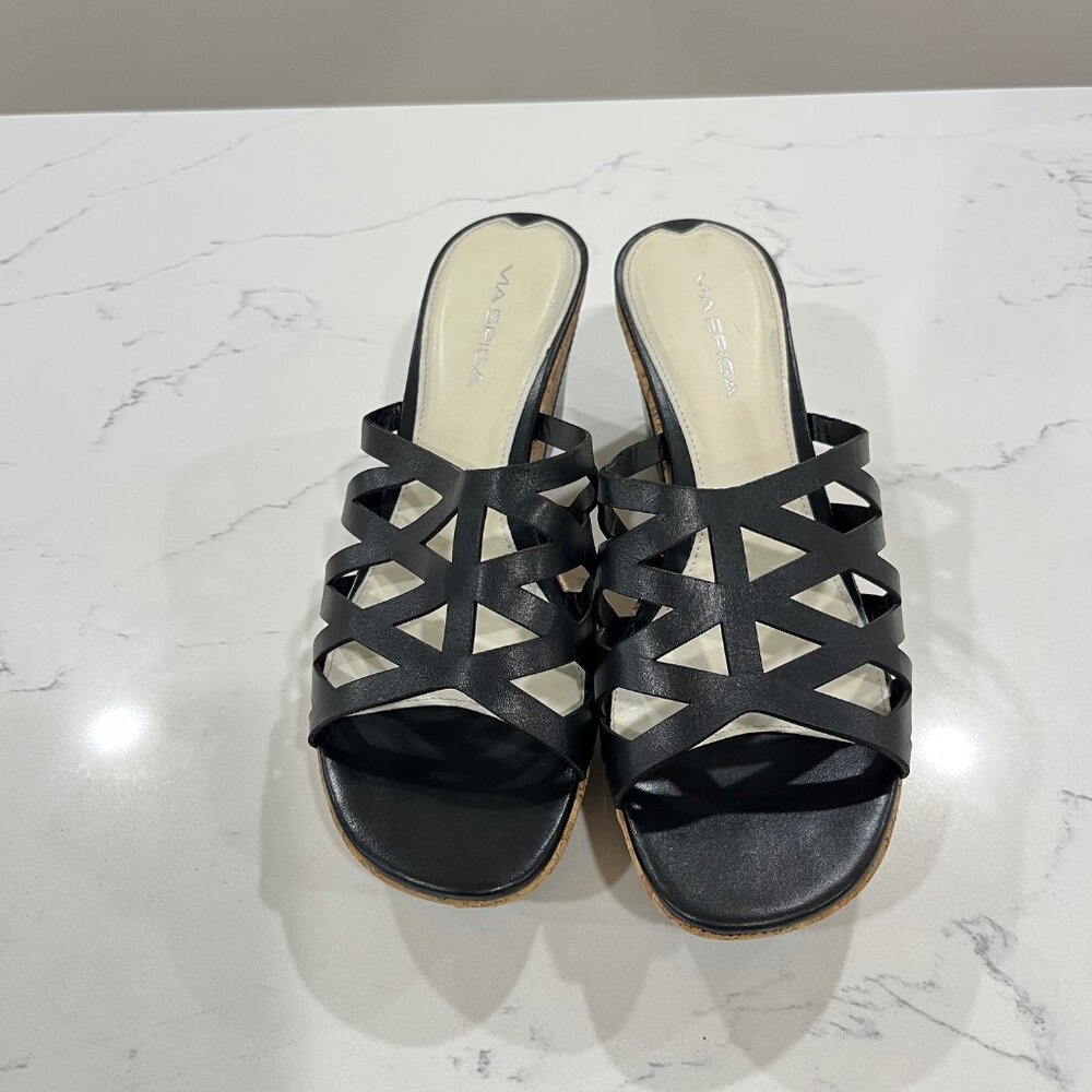 Via Spiga Wedges Kork black leather Slides 9.5
